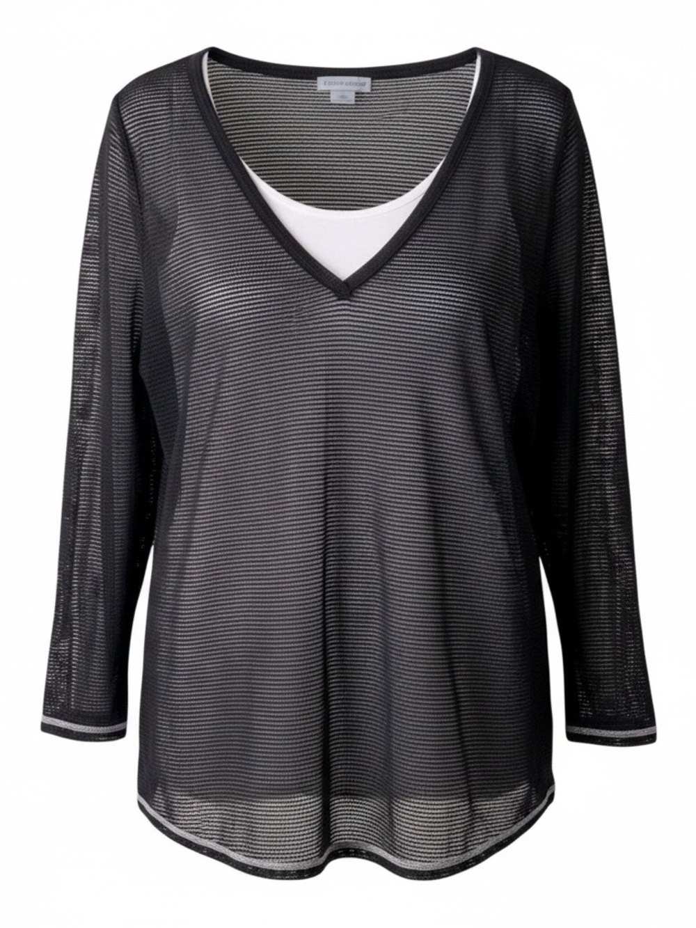 CATHERINES 2 Piece Mesh Long Sleeve V-Neck Tunic Y2K 90s Mesh Overlay Black 0X